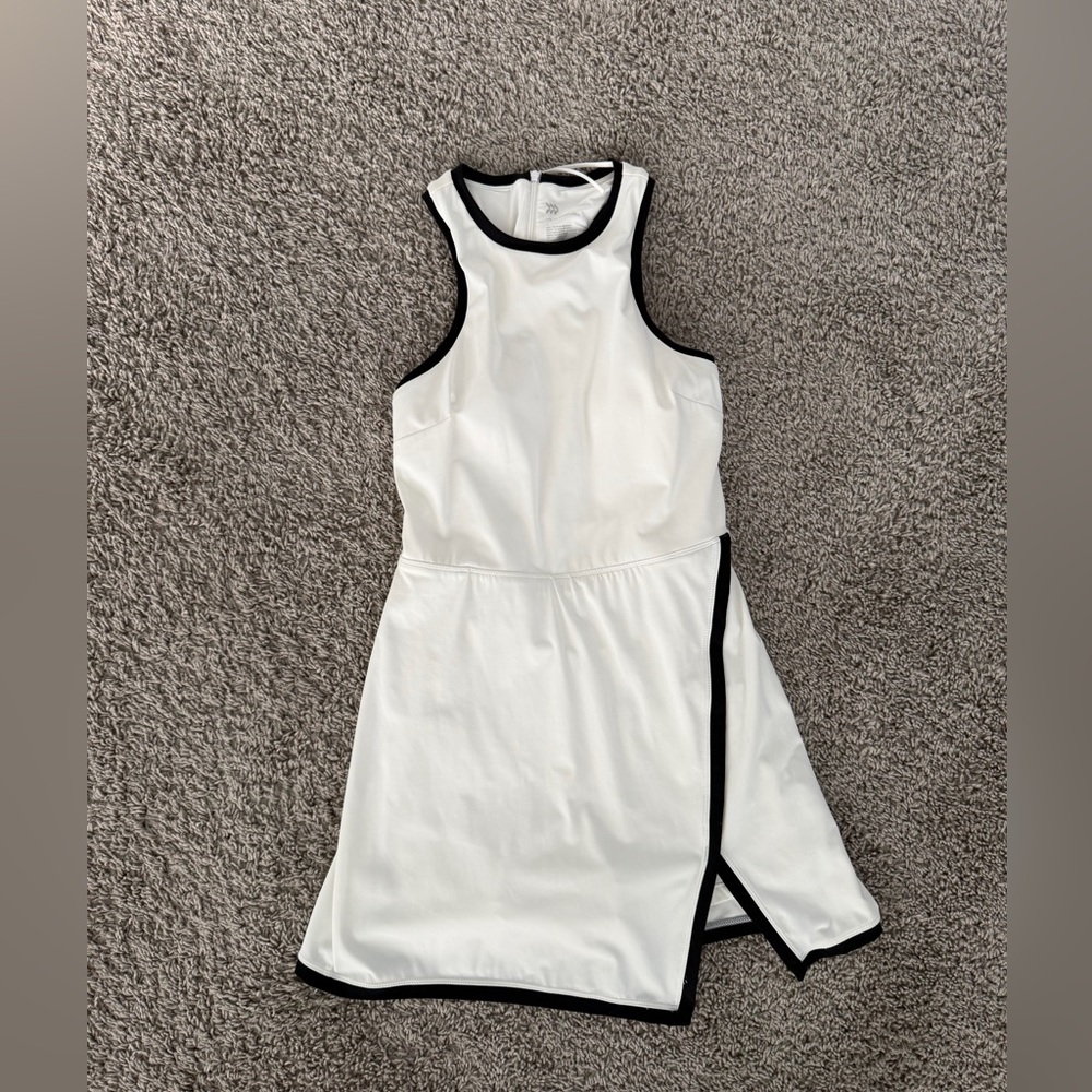 Women's White Golf or Tennis Dress with Black Trim - Sleek Athletic Style Small